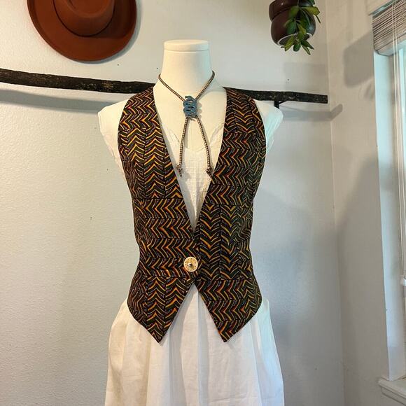 Handmade Boho Indie Vintage Western Single Button Fitted Vest Size XS - Picture 10 of 10